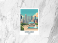 Chicago Travel Illustration Postcard Retro Mid Century Poster Style Chicago Skyline Vintage Tourism Art Card