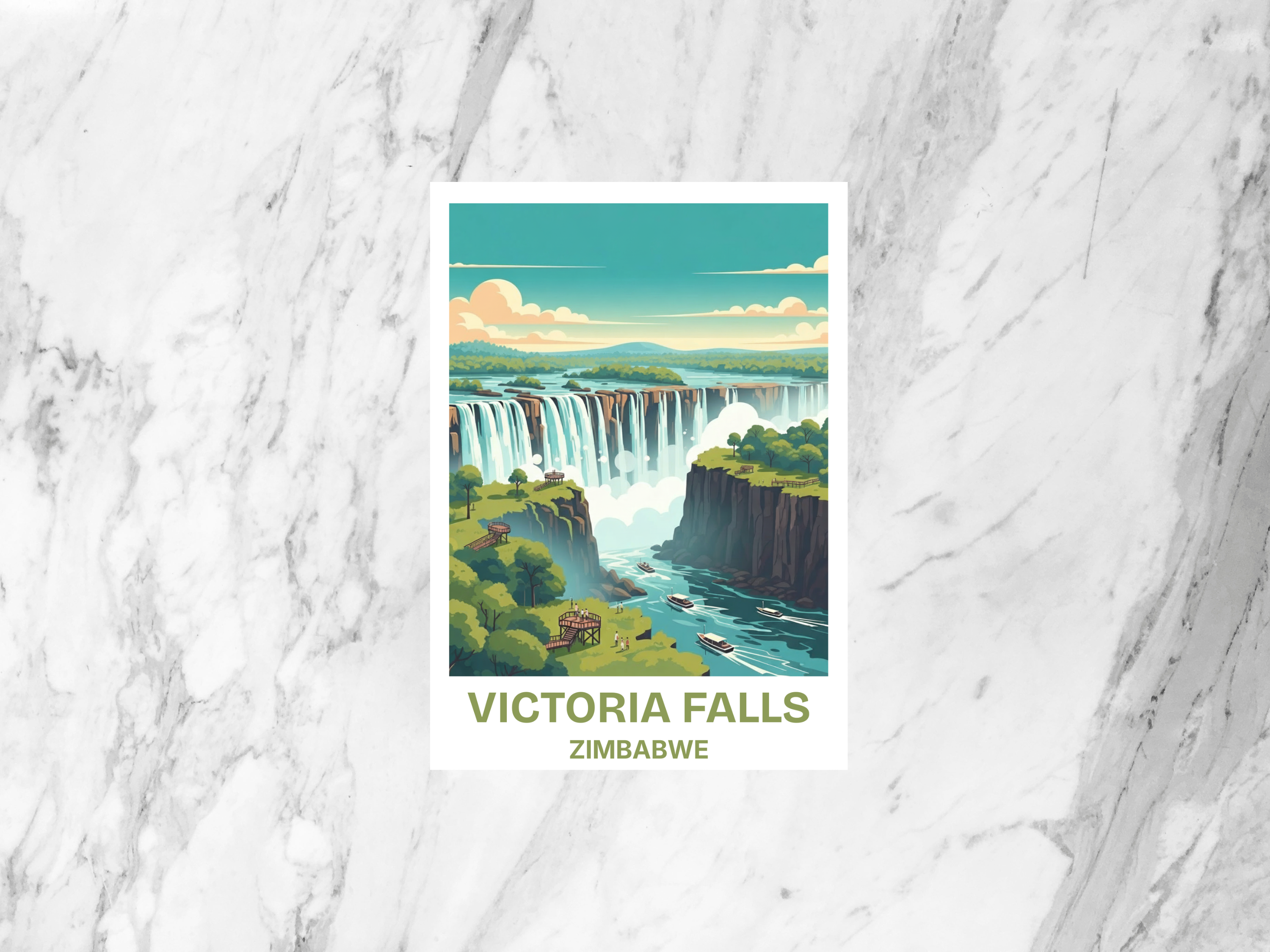 Victoria Falls Postcard Retro Travel Poster Zambia Zimbabwe Mid Century Vintage Waterfall Scenic Illustration Tourism Art Card