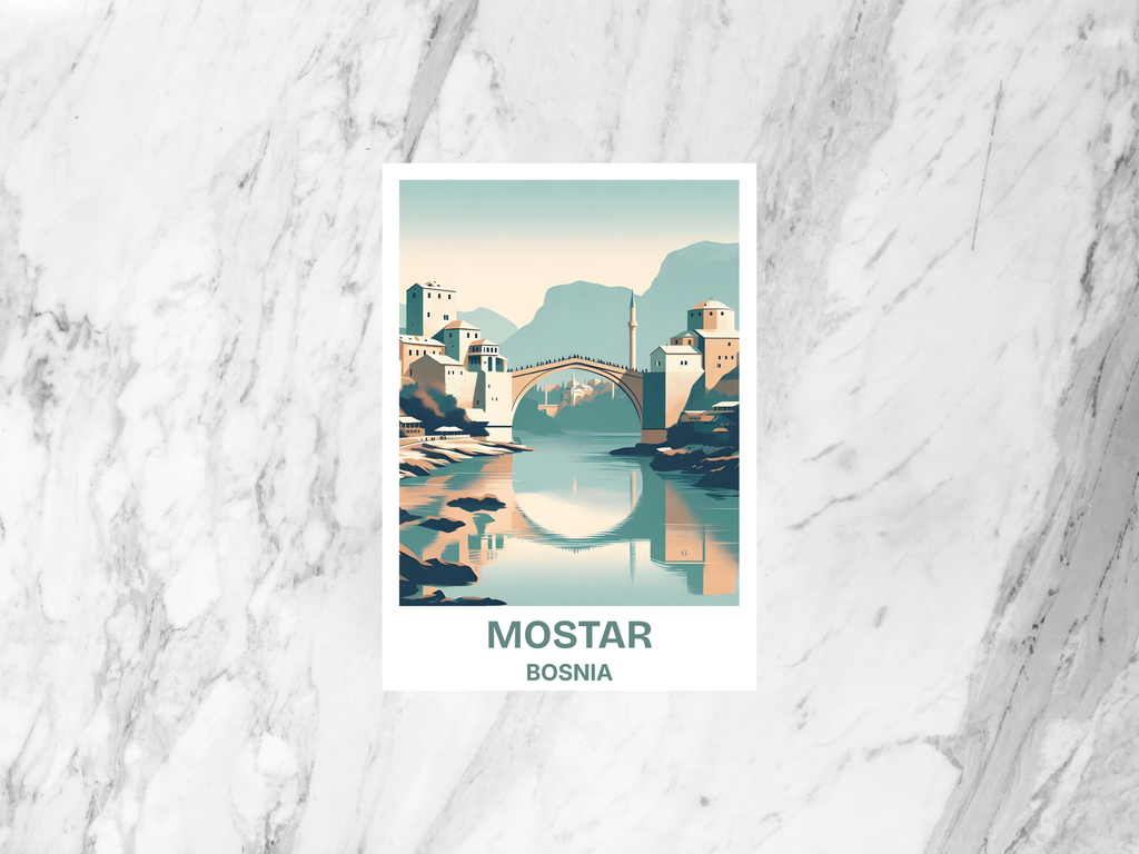 Bosnia Holiday Postcard Blank Mostar Summer Vacation Travel Diary Keepsake Cute Handmade Postcard Print Unique Art Postcard