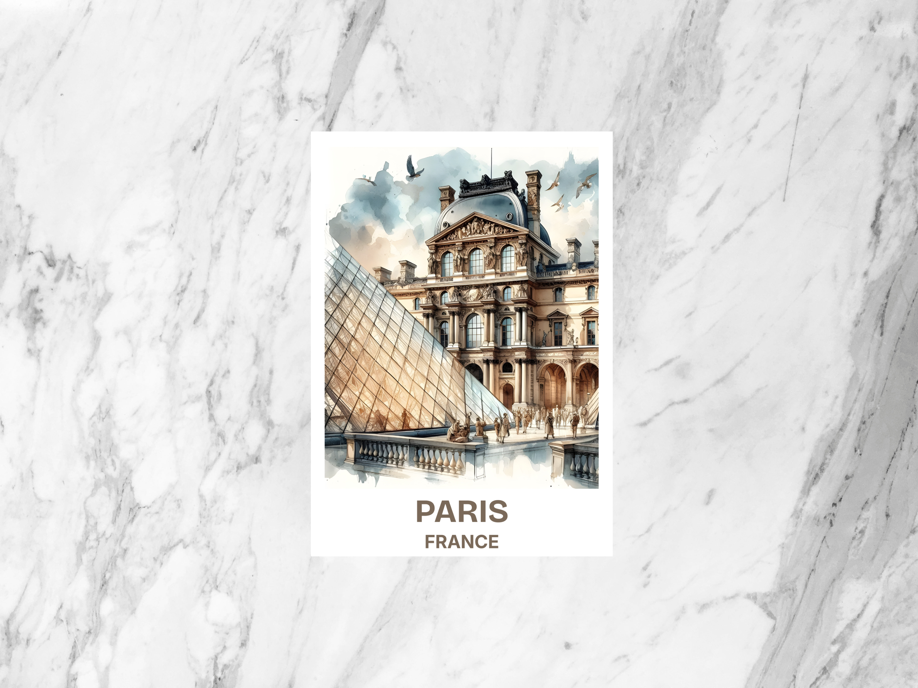Louvre Watercolor Postcard Paris France Travel Souvenir European Museum Landmark Travel Keepsake Paris Decor French Artwork