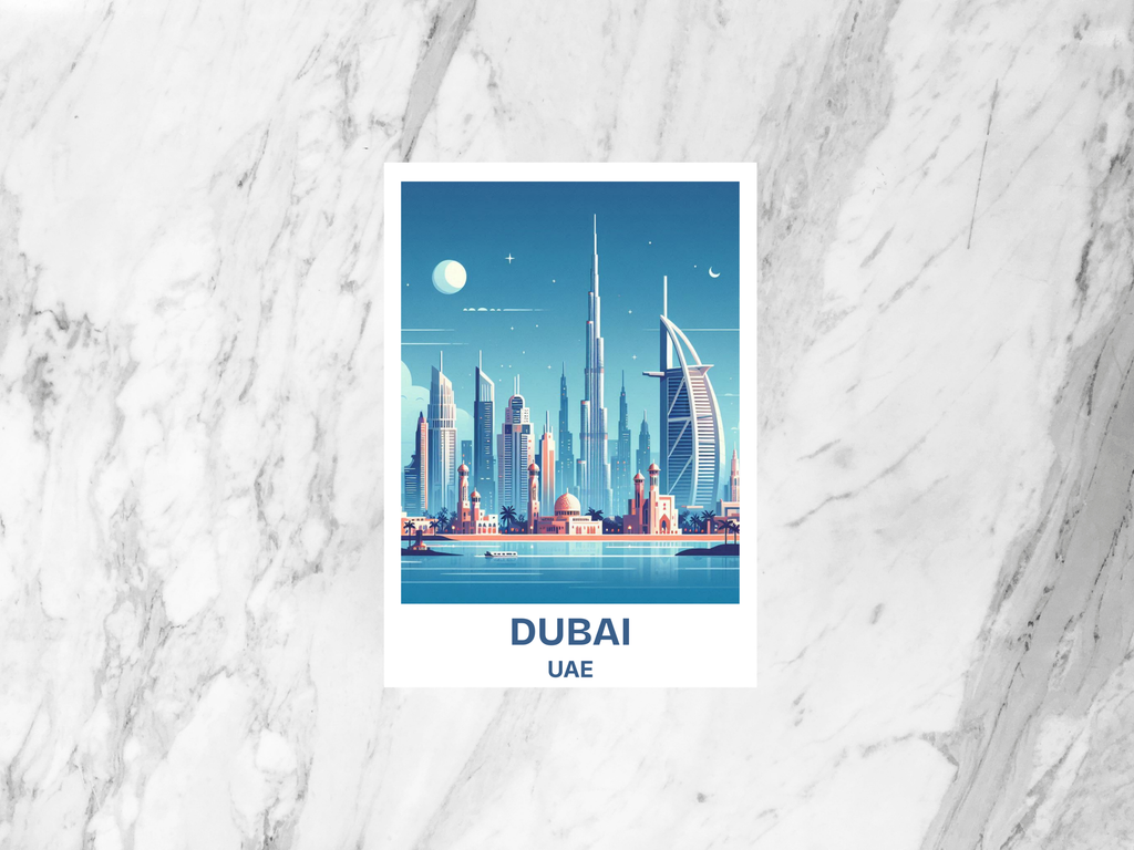 Blank Dubai Holiday Postcard Handmade Burj Khalifa Travel Postcard Travel Diary Keepsake Gift for Travelers Burj Al Arab Watercolor Postcard