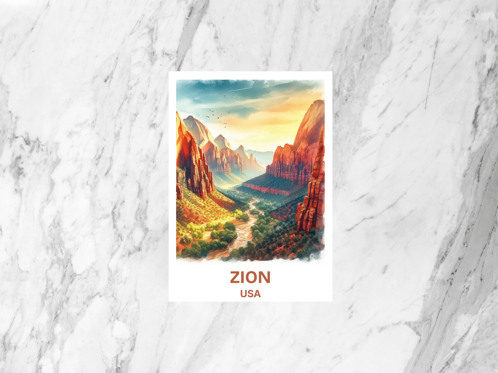 Zion National Park Postcard Watercolor Utah Scenic Art Matte or Gloss Travel Card Utah Park Lover Gift USA Desert Landscape Art