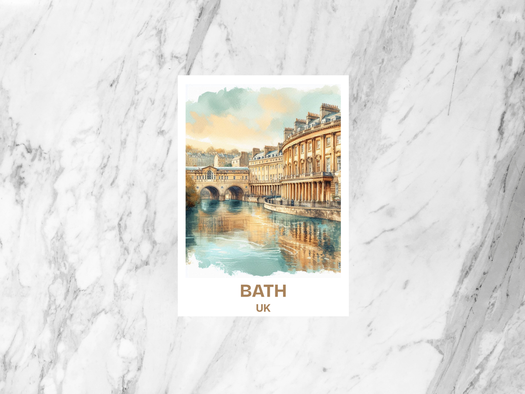 Bath Postcard London Holiday Handmade Travel Postcard Europe Travel Diary Keepsake Gift for Travelers UK Watercolor Poster Print