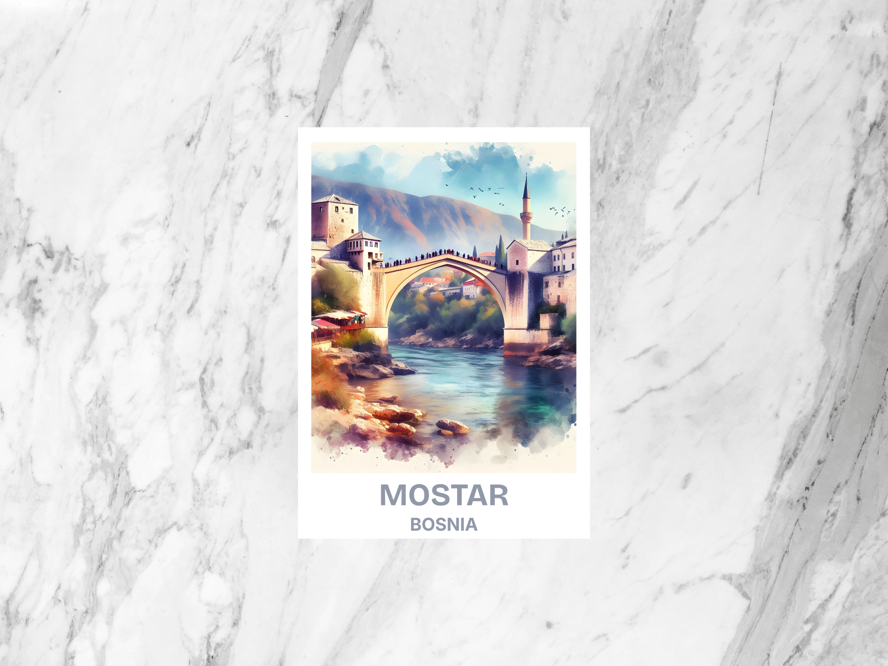 Mostar Bridge Watercolor Painting Postcard Bosnia Holiday Travel Postcard Europe Travel Diary Keepsake Blank Art Postcard Gift for Travelers
