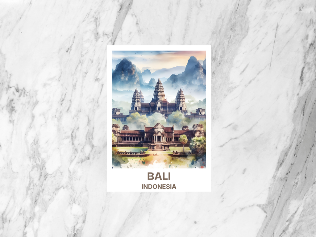 Watercolor Bali Postcard Indonesia Holiday Handmade Travel Postcard Asia Travel Diary Keepsake Gift for Travelers Jakarta Poster Print