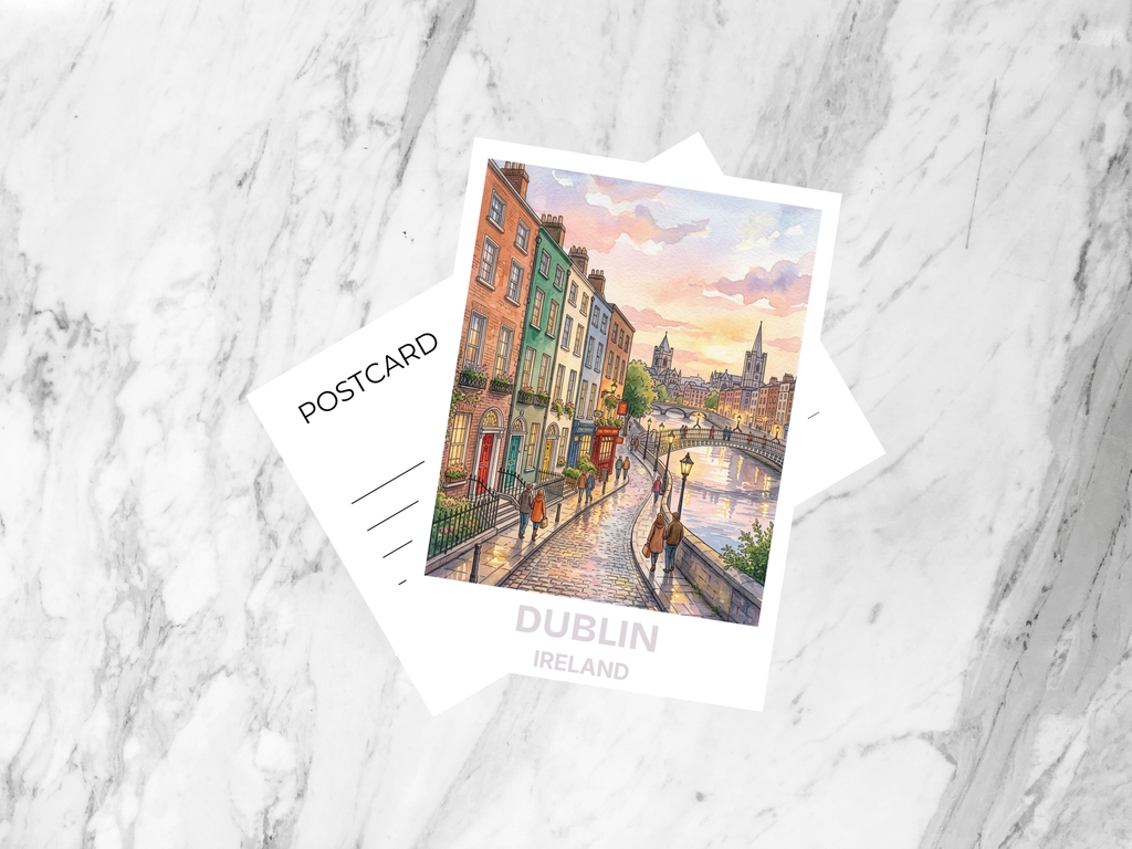Dublin Ireland Watercolor Postcard Irish Travel Art Historic City Souvenir Card Europe Vacation Gift Historic Celtic Decor