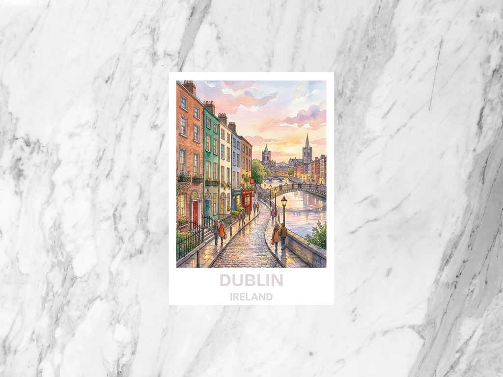Dublin Ireland Watercolor Postcard Irish Travel Art Historic City Souvenir Card Europe Vacation Gift Historic Celtic Decor