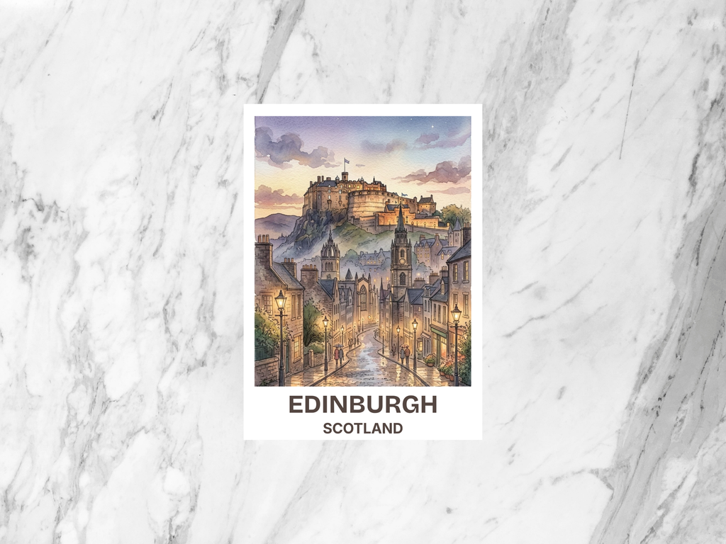 Edinburgh Scotland Watercolor Postcard Scottish Travel Art Edinburgh Castle Souvenir Card UK Vacation Gift Decor Historic City Photo