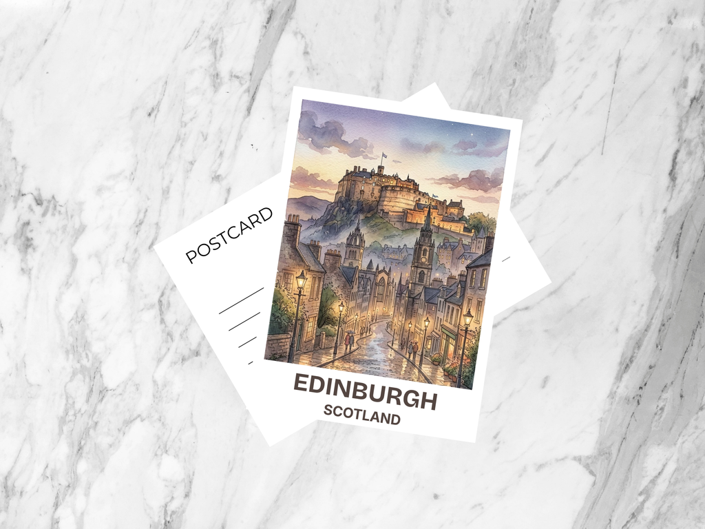 Edinburgh Scotland Watercolor Postcard Scottish Travel Art Edinburgh Castle Souvenir Card UK Vacation Gift Decor Historic City Photo
