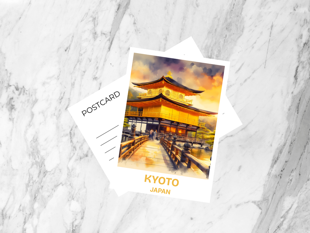 Japanese City Travel Postcard Cute Blank Golden Temple Handmade Postcard Kyoto Summer Vacation Keepsake Travel Diary Accessory