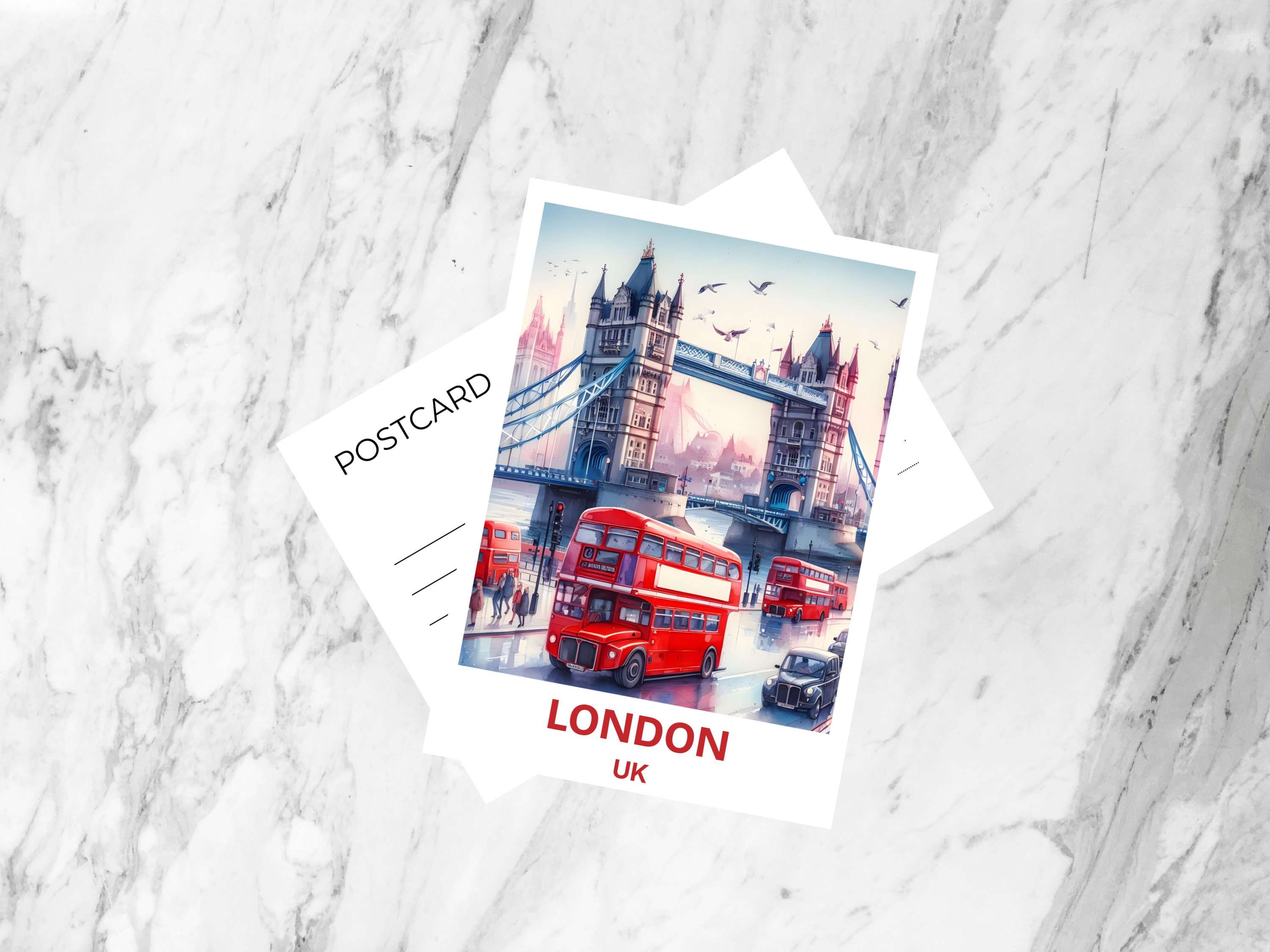 London Tower Bridge Blank Watercolor Painting Postcard UK Summer Vacation Travel Keepsake Gift for Traveler Cute Handmade Holiday Postcard