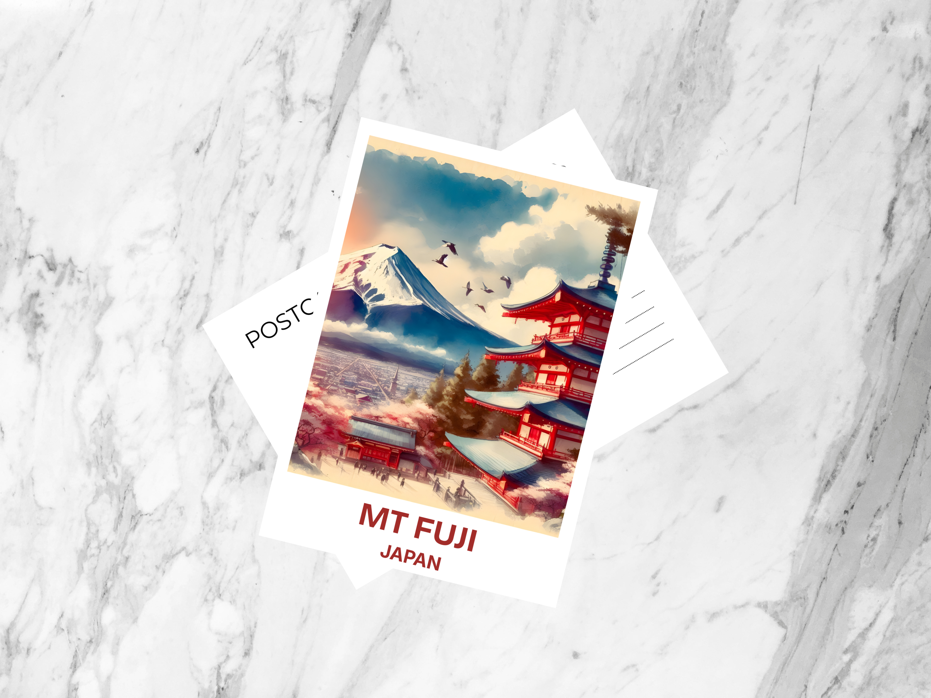 Mt Fuji Watercolor Postcard Japanese City Custom Holiday Postcards Japan Travel Diary Keepsake Gift for Travelers