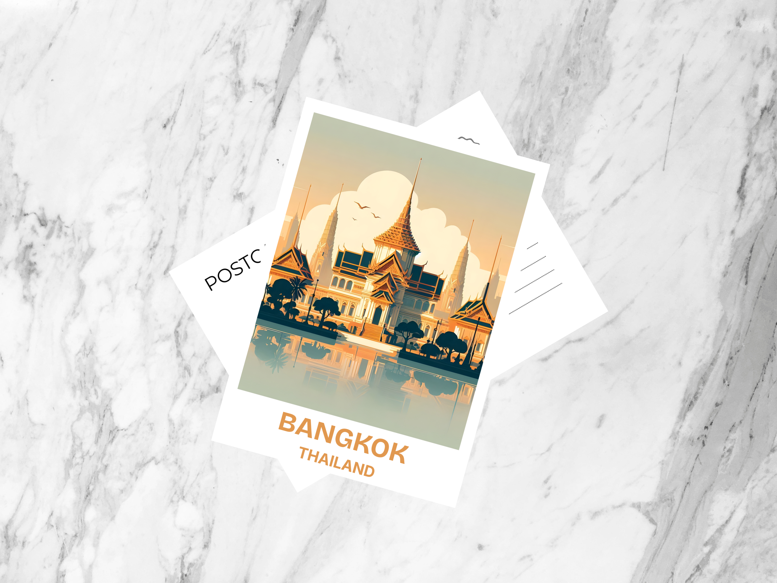 Blank Thailand Travel Postcard Bangkok Holiday Keepsake Gift for Traveler Cute Watercolor Postcard Prints Travel Scrapbook Bookmark