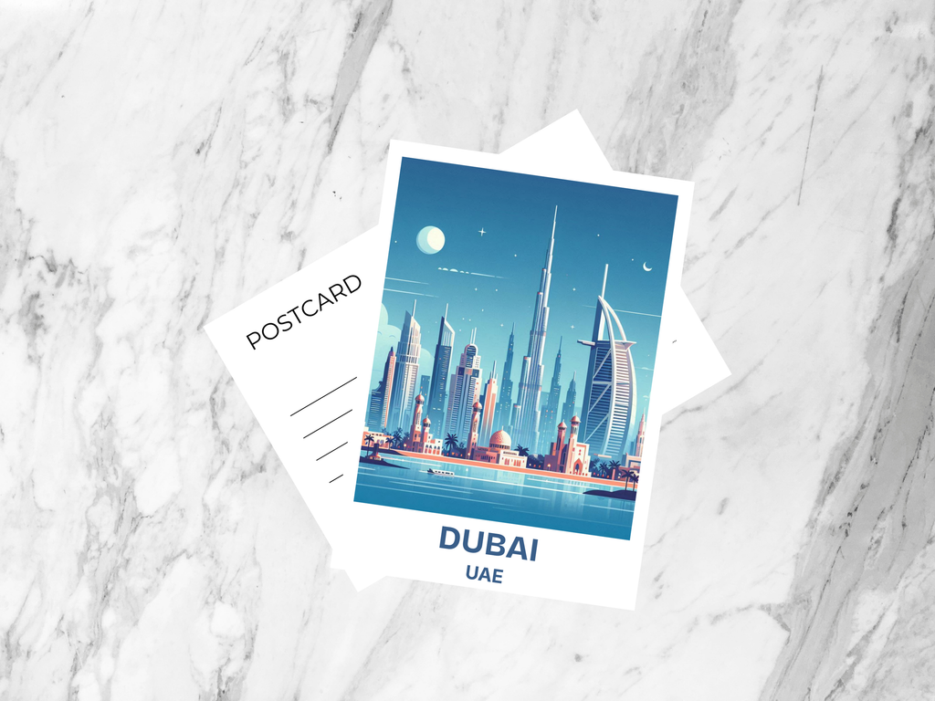 Blank Dubai Holiday Postcard Handmade Burj Khalifa Travel Postcard Travel Diary Keepsake Gift for Travelers Burj Al Arab Watercolor Postcard