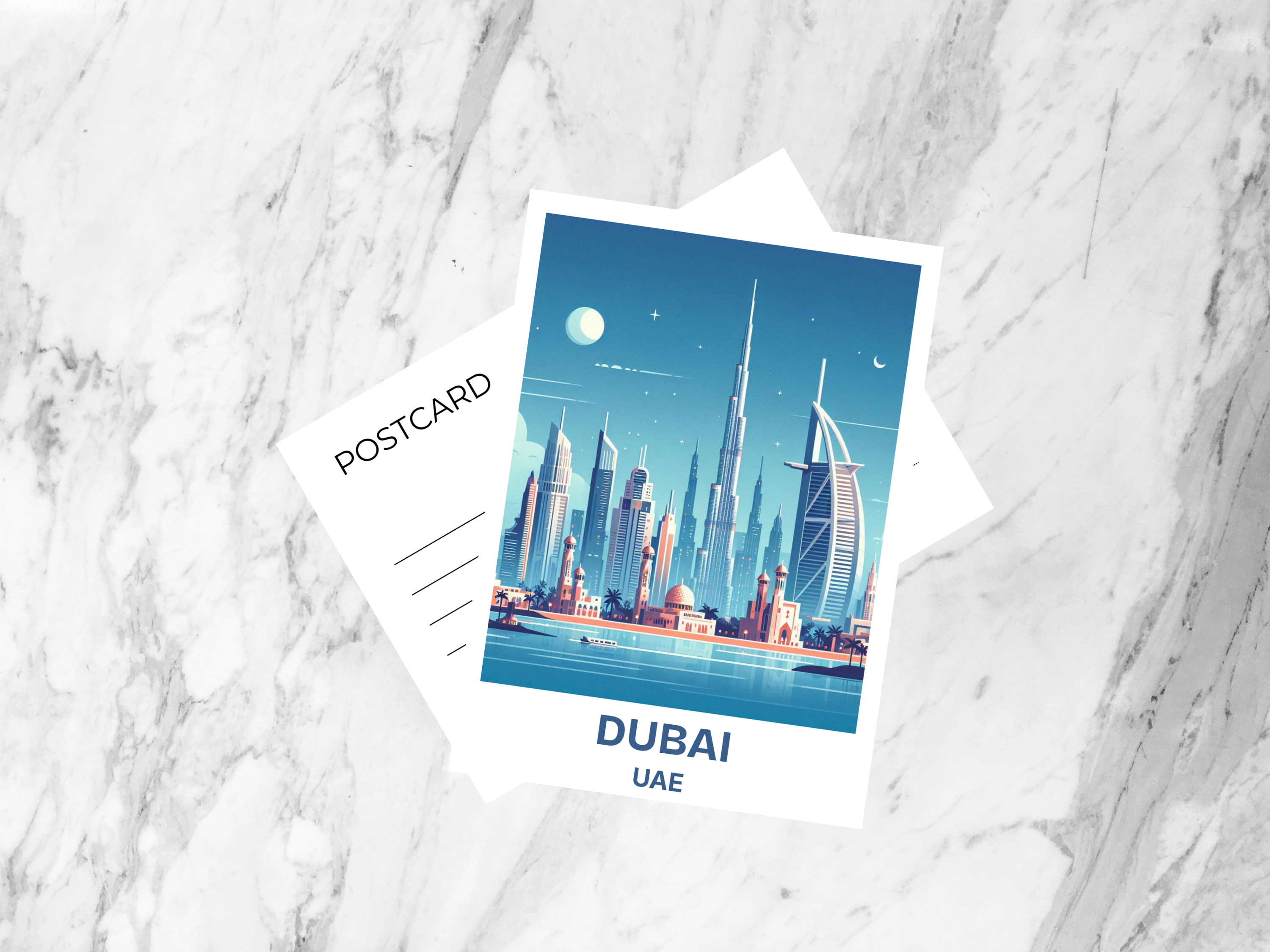 Blank Dubai Holiday Postcard Handmade Burj Khalifa Travel Postcard Travel Diary Keepsake Gift for Travelers Burj Al Arab Watercolor Postcard