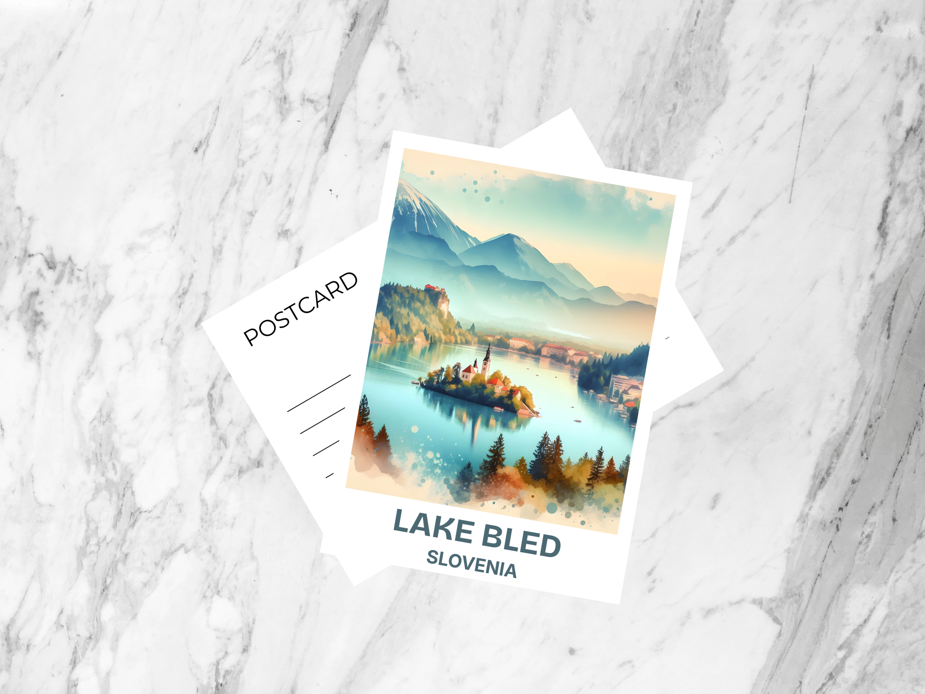 Lake Bled Travel Postcard Slovenia Holiday Blank Watercolor Postcard Europe Summer Vacation Travel Diary Keepsake Gift for Traveler