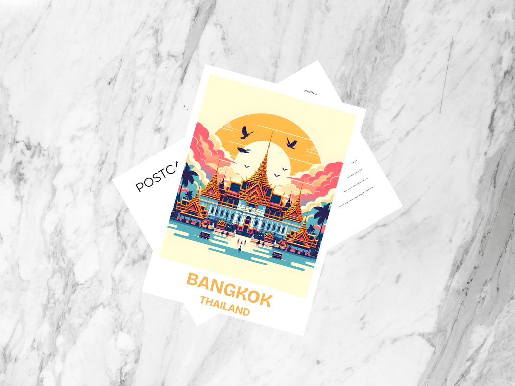 Handmade Bangkok Holiday Postcard Gift for Traveler Blank Thailand Postcard Print Travel Scrapbook Keepsake Grand Palace Artwork