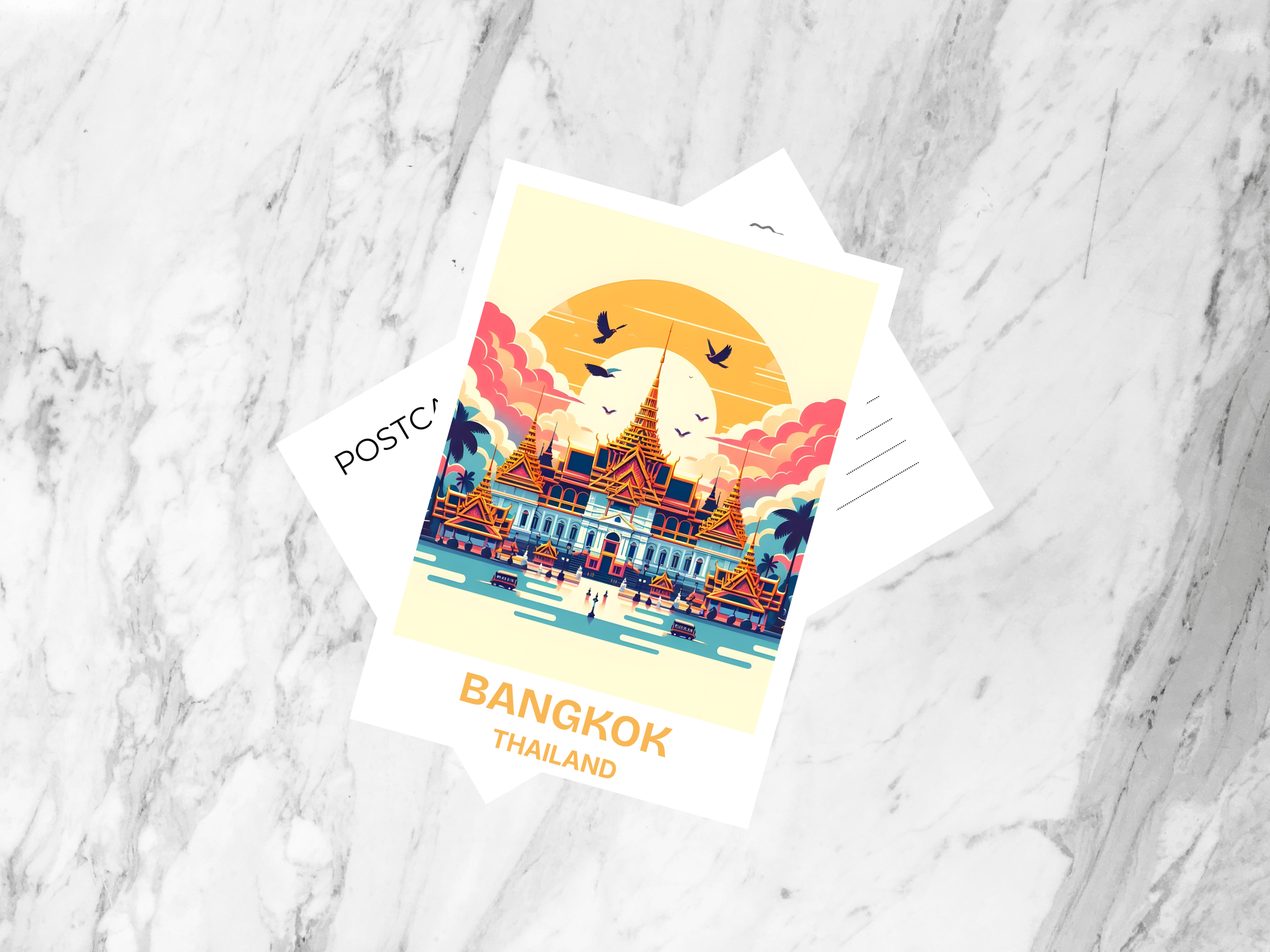 Handmade Bangkok Holiday Postcard Gift for Traveler Blank Thailand Postcard Print Travel Scrapbook Keepsake Grand Palace Artwork