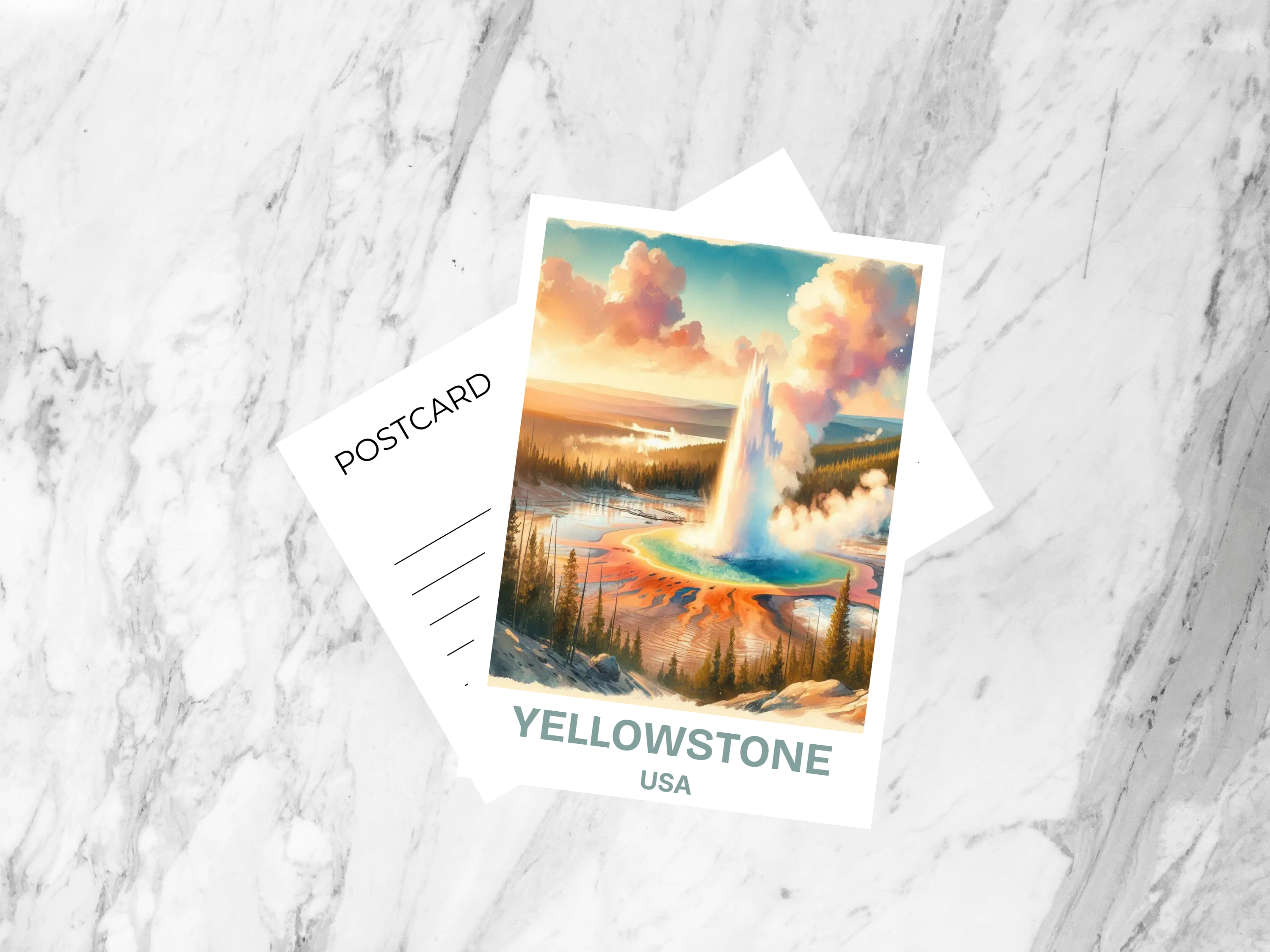 Yellowstone National Park Postcard Watercolor Wyoming Landscape Matte or Gloss Scenic Nature Postcard Geyser Collectible Art