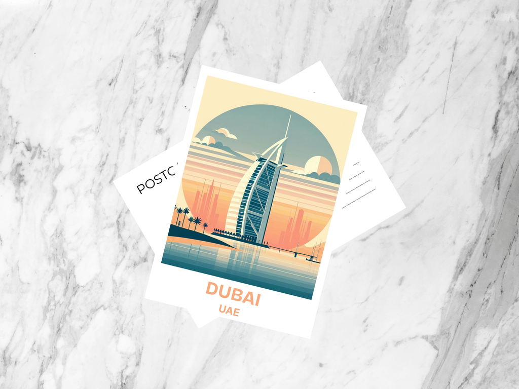 Dubai Holiday Postcard Print Travel Diary Keepsake Gift for Traveler Custom Vintage Watercolor Art Postcards Bundle Asia Holiday Keepsake