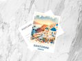 Santorini Greece Watercolor Travel Postcard Europe Summer Vacation Travel Diary Keepsake Blank Holiday Postcard Cute Postcard Design