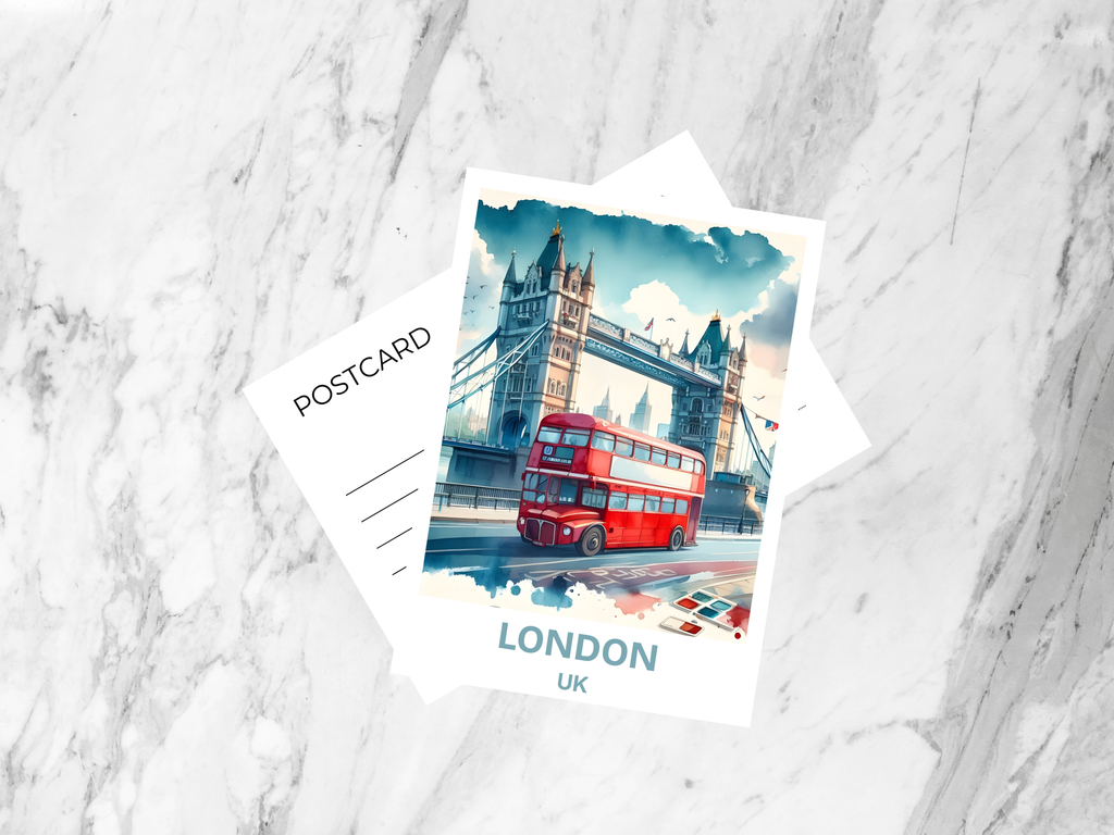 London Travel Postcard Watercolor UK Portrait Poster Print Summer Vacation Memento Travel Bookmark Europe Holiday Souvenir