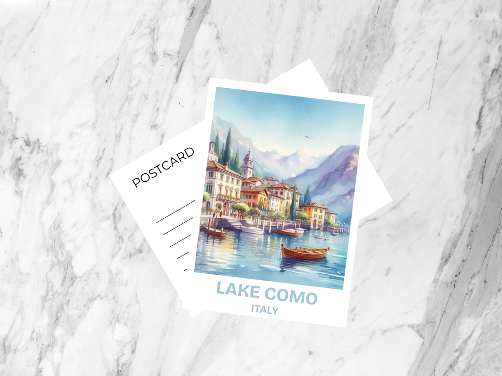 Lake Como Art Postcard Italy Watercolor Travel Souvenir Lake Como Travel Art Print Scenic Postcard Illustration Gift