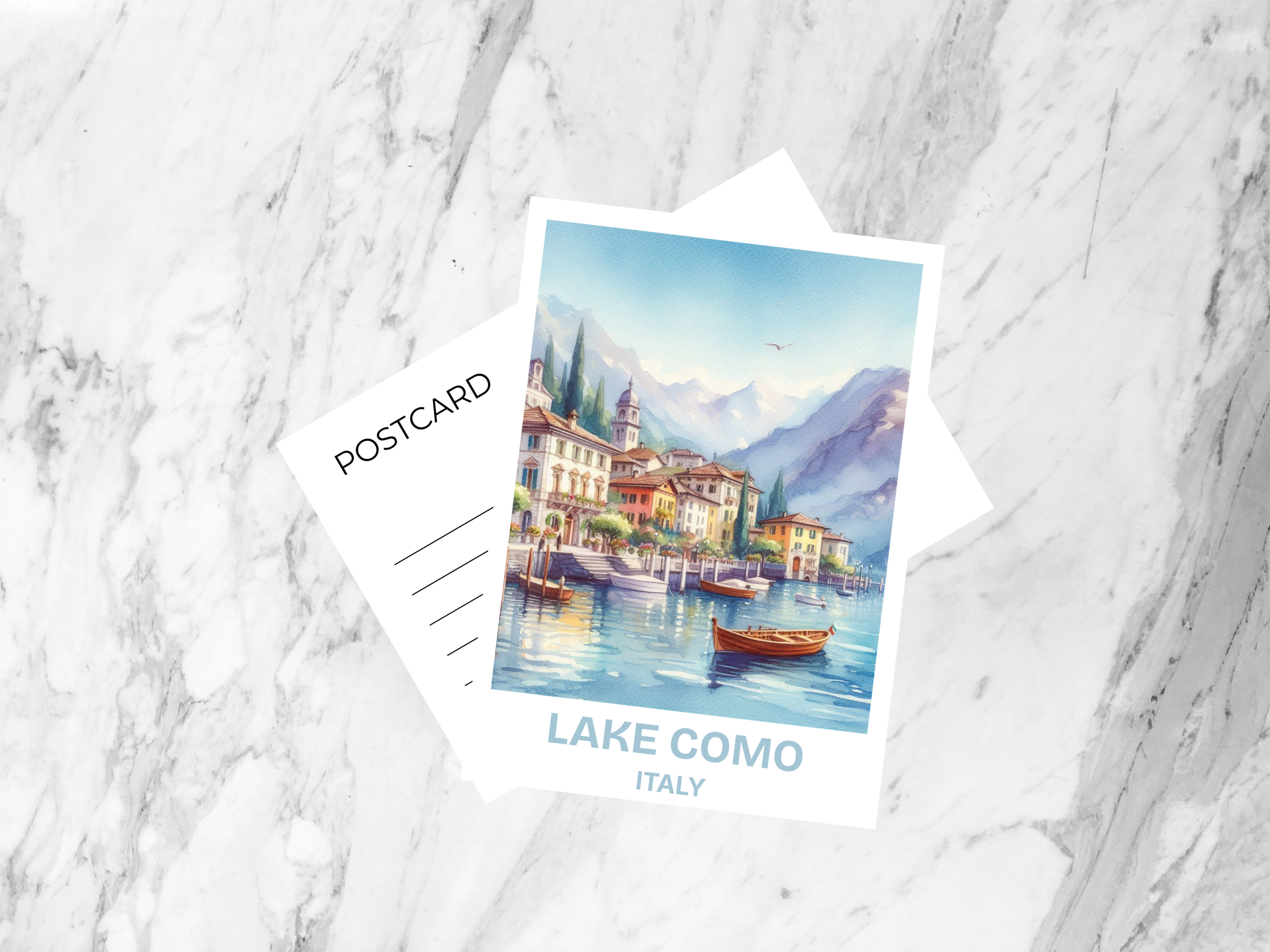 Lake Como Art Postcard Italy Watercolor Travel Souvenir Lake Como Travel Art Print Scenic Postcard Illustration Gift