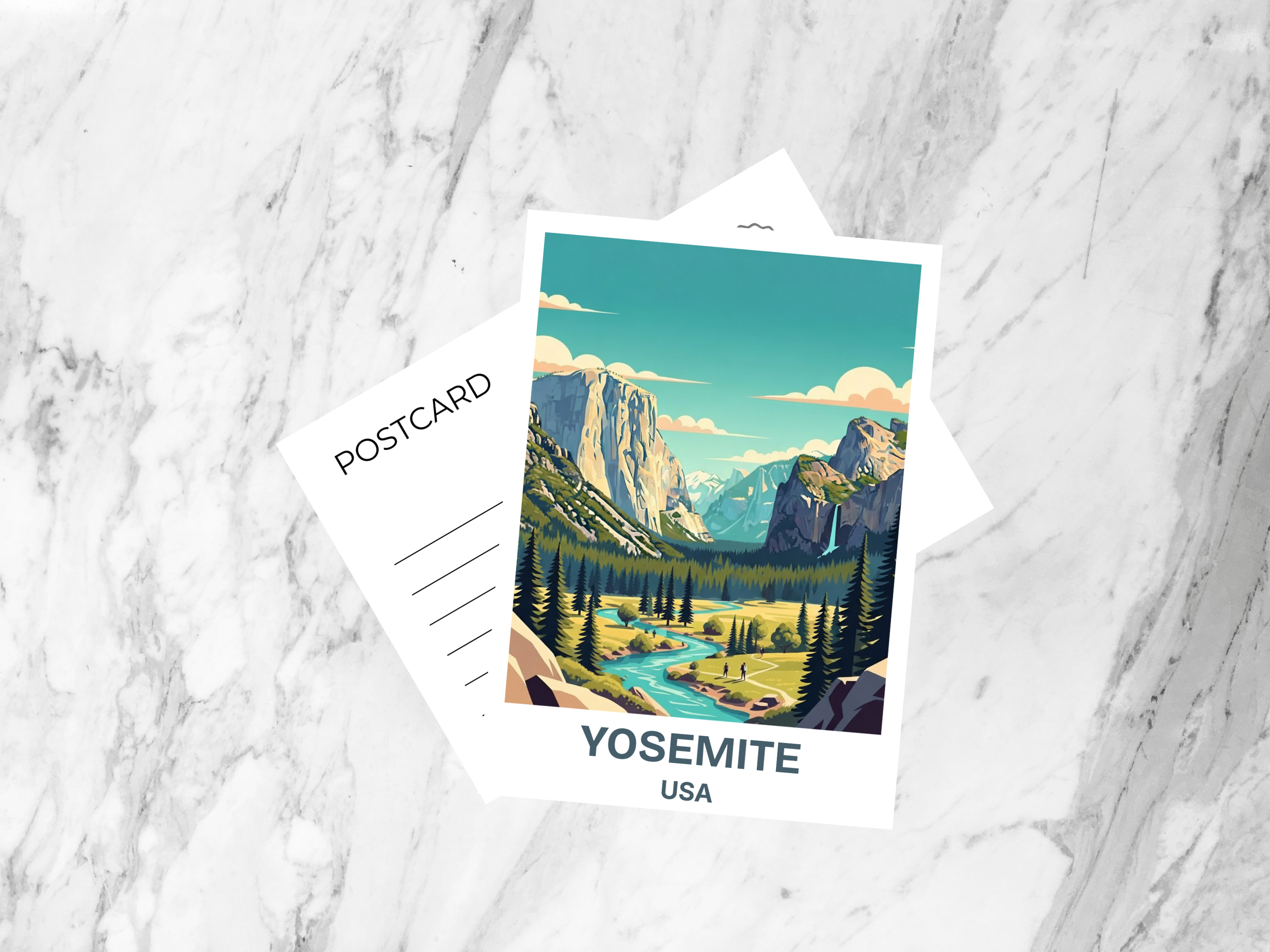 Yosemite National Park Postcard Retro Travel Poster Style Vintage Scenic Illustration California Outdoors Hiking Art Card