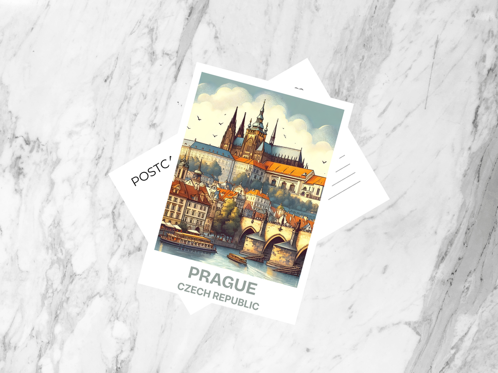 Prague Castle Travel Postcard Europe Holiday Travel Diary Keepsake Gift for Travelers Blank Holiday Postcards Travel Journal Print