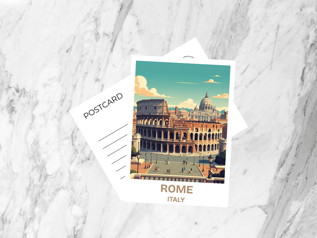 Rome Retro Travel Art Postcard Vintage Mid Century Travel Poster Italy Scenic Illustration Tourism Art Card