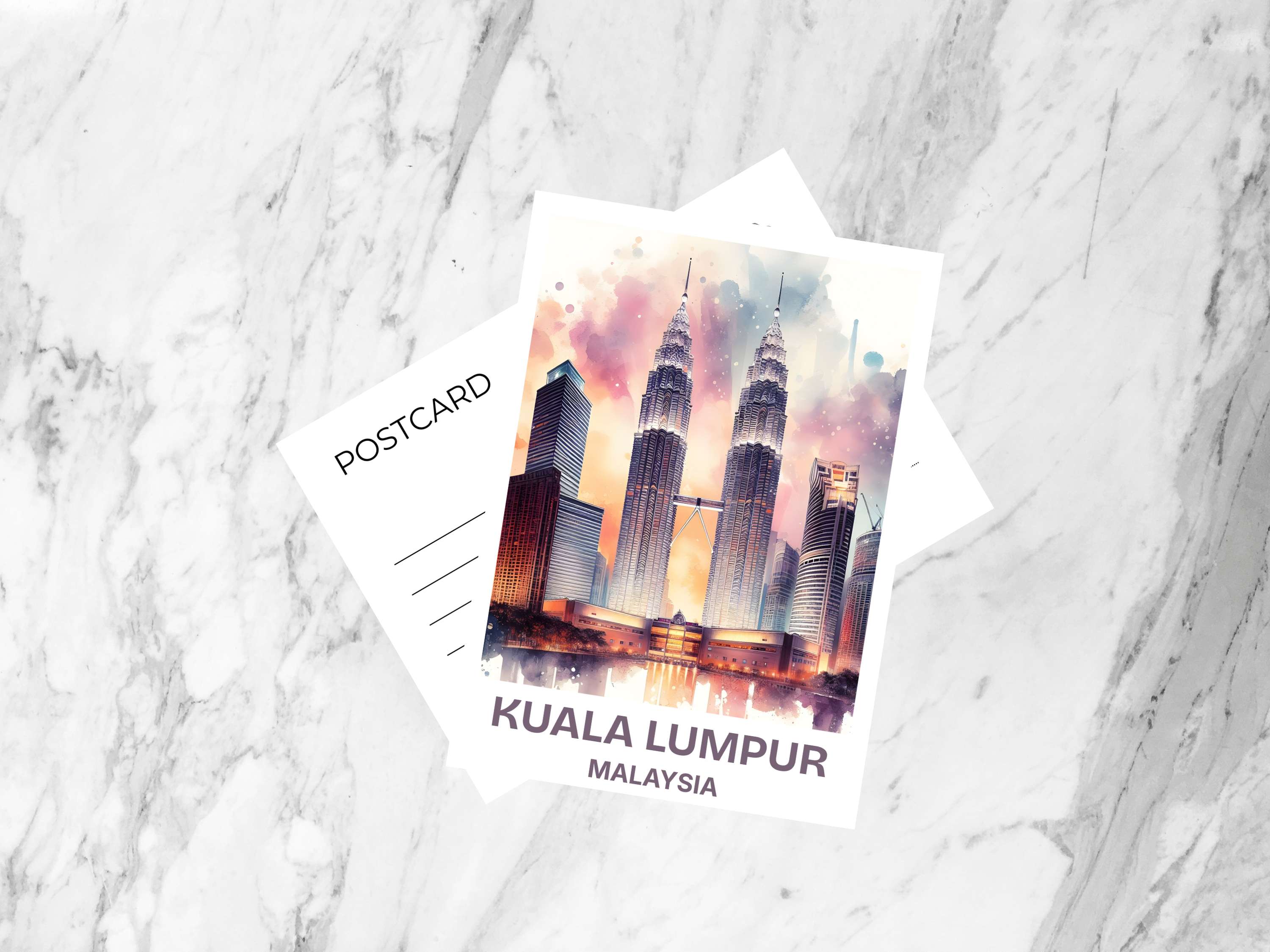 Watercolor Malaysia Travel Postcard Kuala Lumpur Summer Holiday Postcards Asia Travel Diary Keepsake Blank Postcard Gift for Travelers