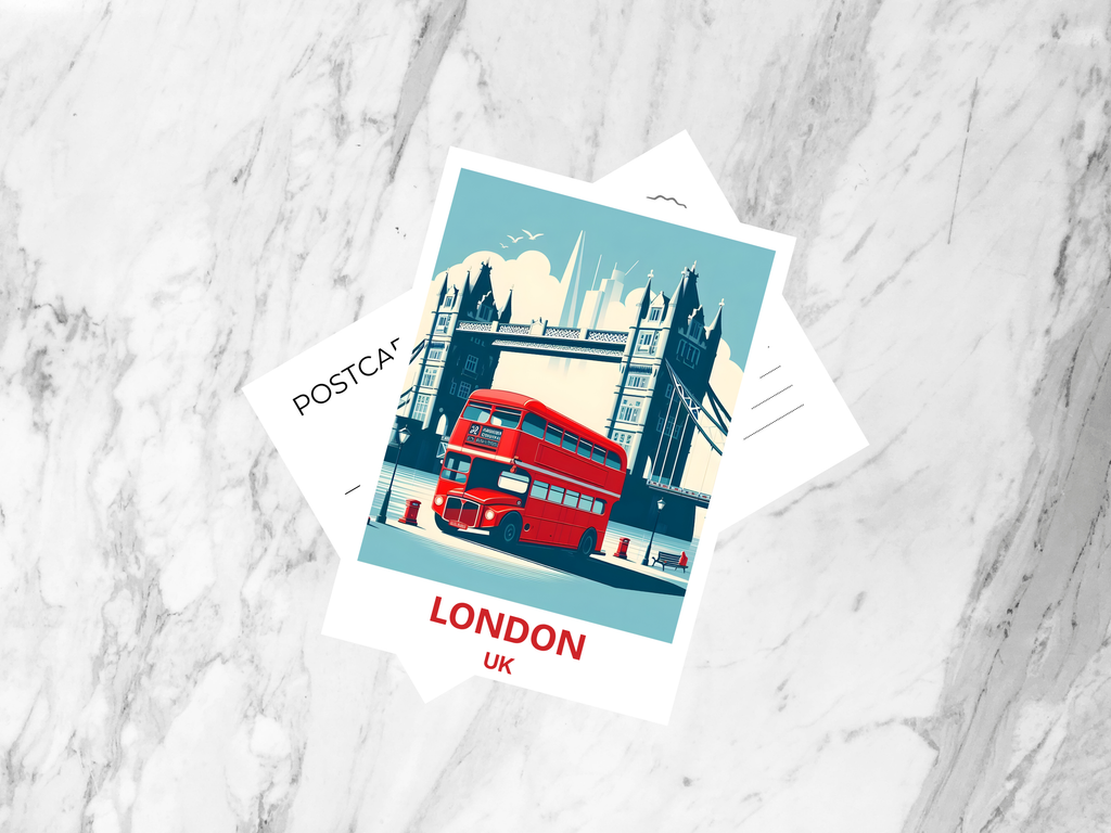 London Bridge Travel Postcard UK Red Bus Holiday Keepsake Blank Travel Diary Poster Print Custom Holiday Book Postcards