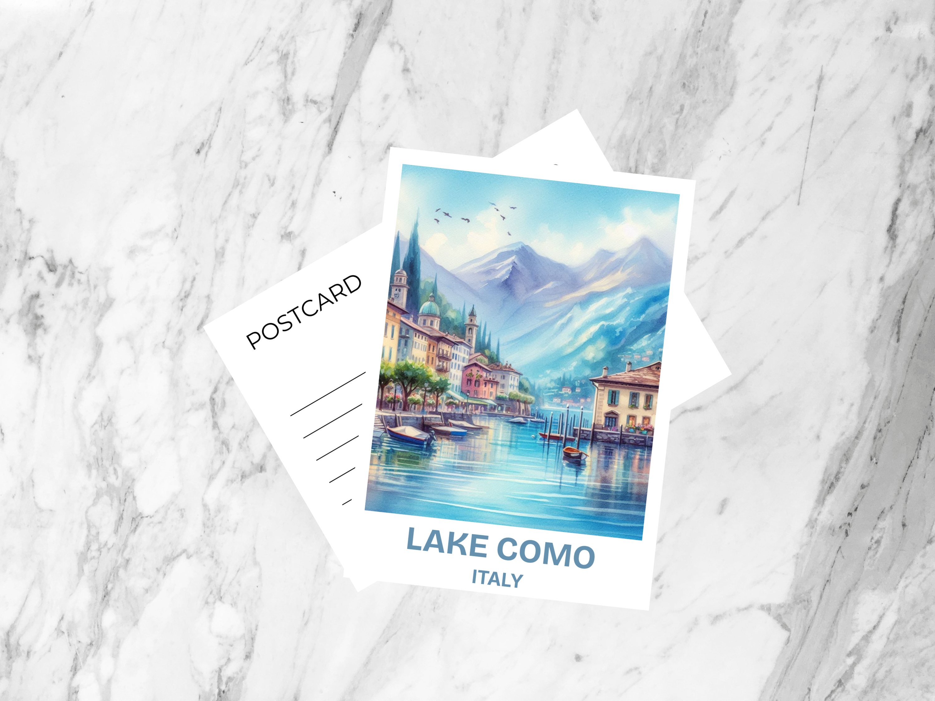 Lake Como Watercolor Postcard Italian Lakes Travel Souvenir Italian Travel Art Como Village Print Romantic Lakes Scenic Postcard