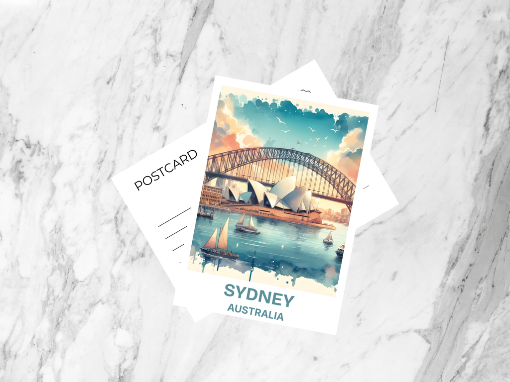 Sydney Watercolor Postcard Harbour Bridge & Opera House Art Australia Travel Souvenir Sydney Skyline Art Print Travel Gift