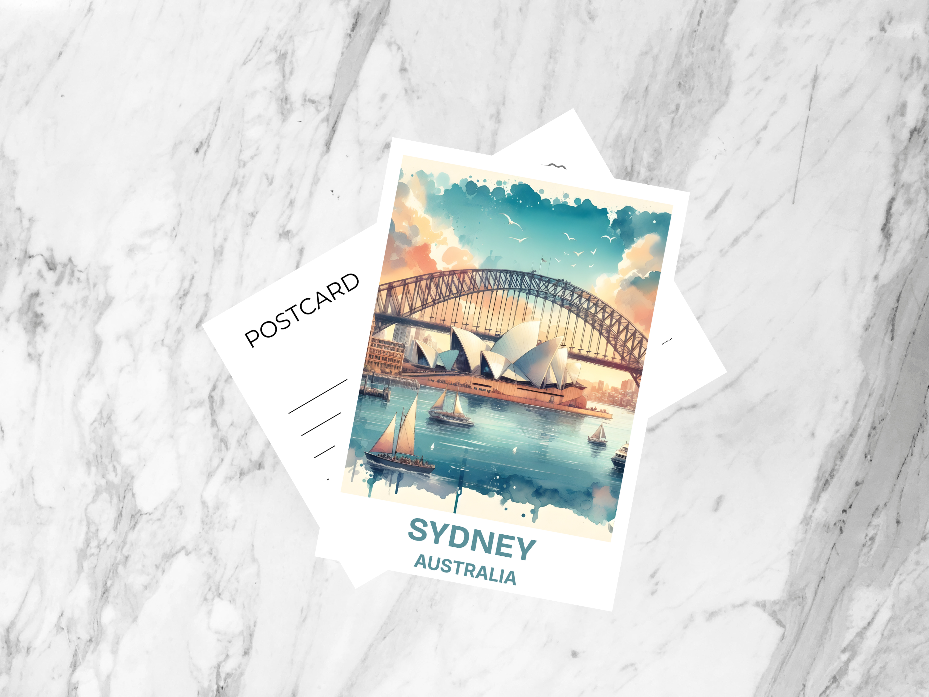 Sydney Watercolor Postcard Harbour Bridge & Opera House Art Australia Travel Souvenir Sydney Skyline Art Print Travel Gift