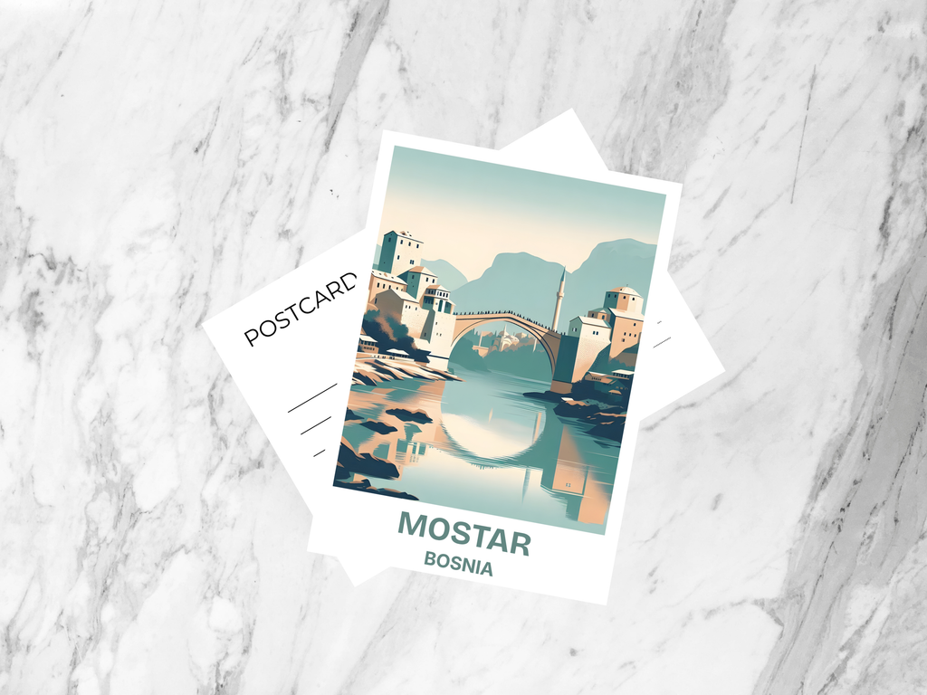 Bosnia Holiday Postcard Blank Mostar Summer Vacation Travel Diary Keepsake Cute Handmade Postcard Print Unique Art Postcard