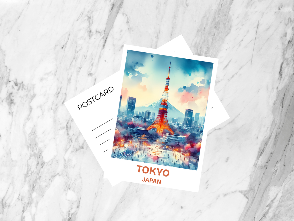 Watercolor Tokyo Travel Postcard Blank Japan Holiday Keepsake Gift for Traveler Custom Vintage Japanese City Art Postcard Print