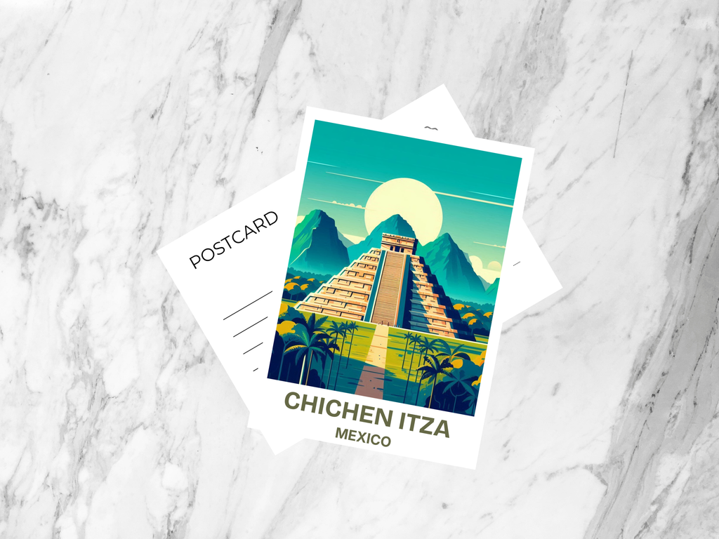Blank Chichen Itza Holiday Travel Postcard Print Gift for Traveler Custom Watercolor Mexico Postcard America Travel Scrapbook Accessory