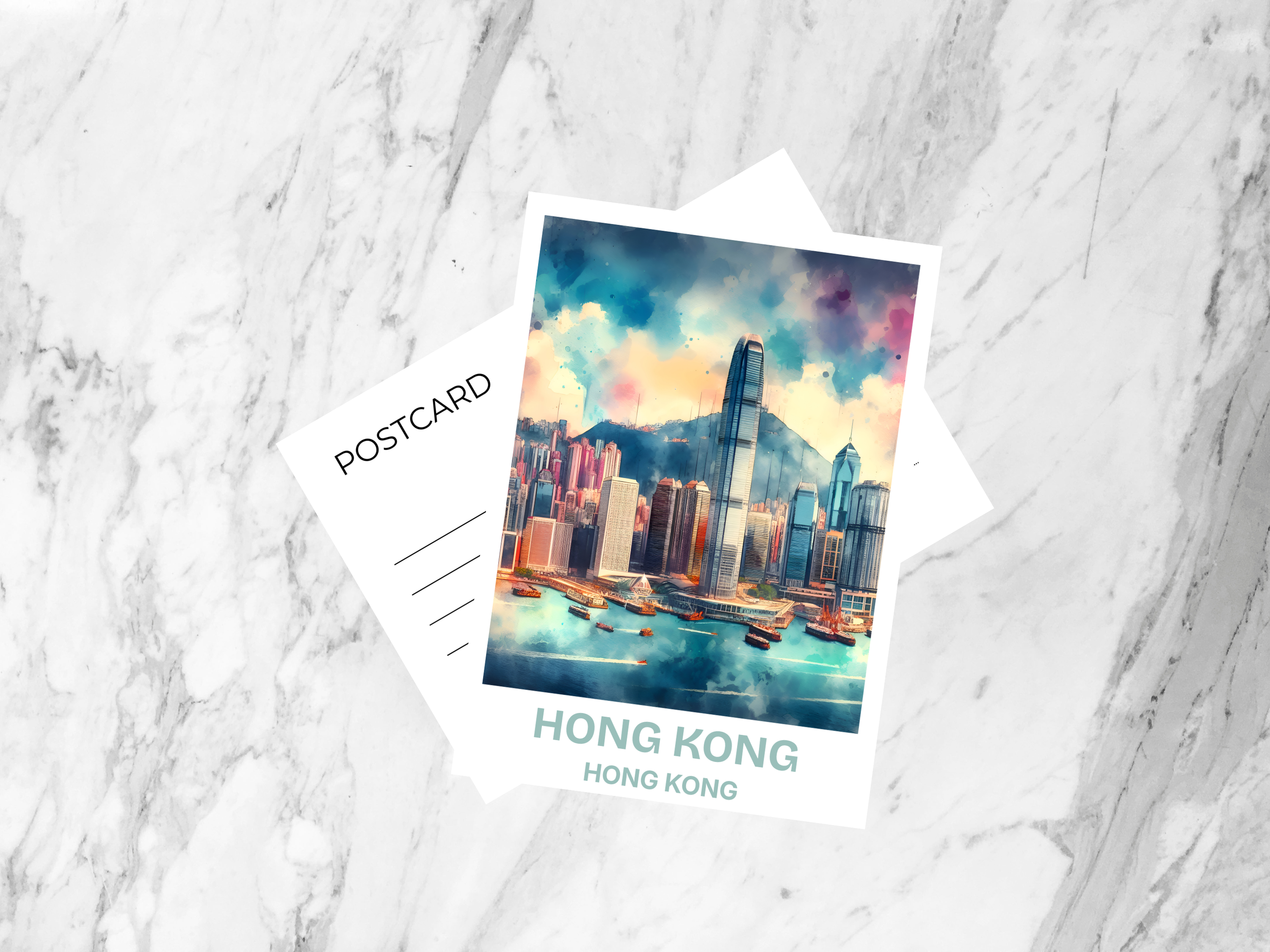 Watercolor Hong Kong Travel Postcard Blank HK Holiday Memento Travel Diary Postcard Asia City Travel Postcard Summer Vacation Bookmark