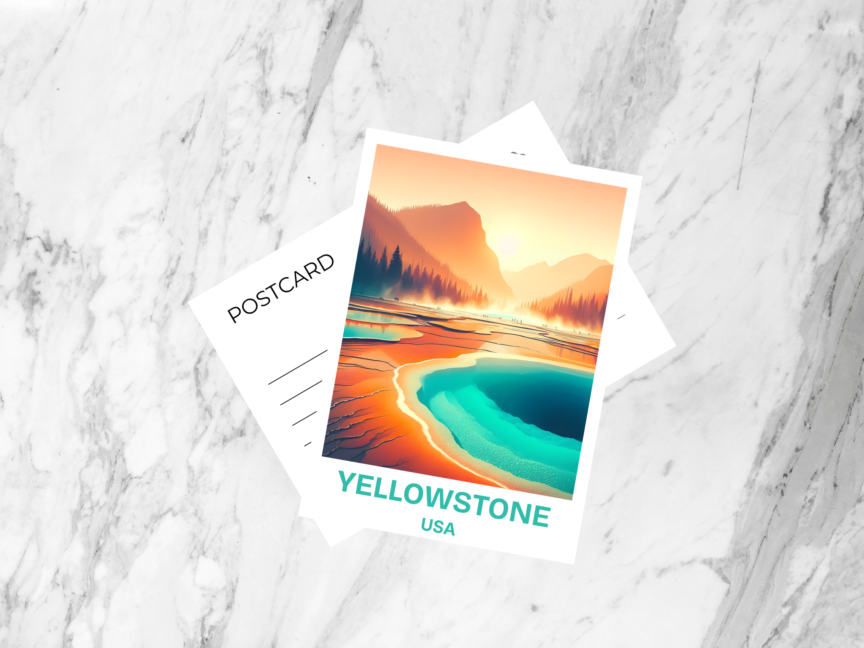 Blank Yellowstone Holiday Postcard Handmade Cute Watercolor National Park Travel Postcard Print Gift for Traveler Travel Scrapbook Keepsake