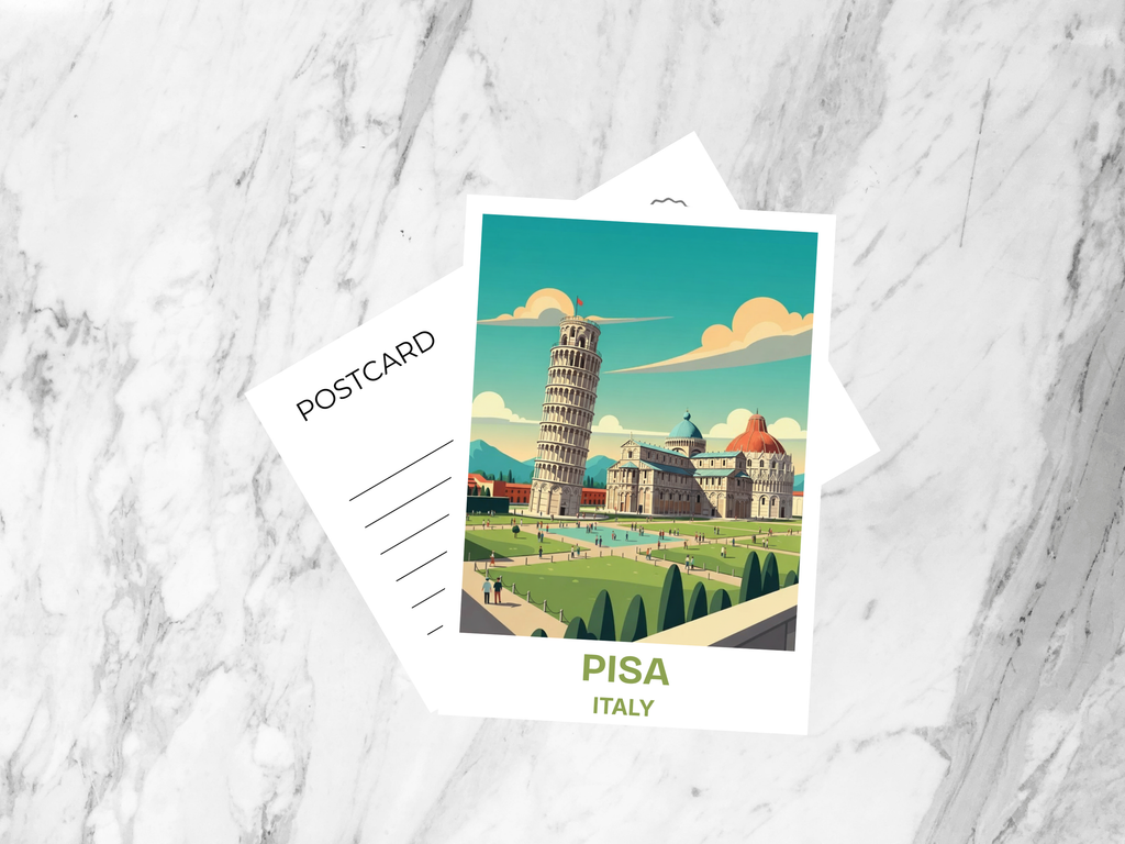 Pisa Italy Postcard Retro Travel Poster Mid Century Vintage Illustration Scenic Tourism Leaning Tower Art Card for Collectors