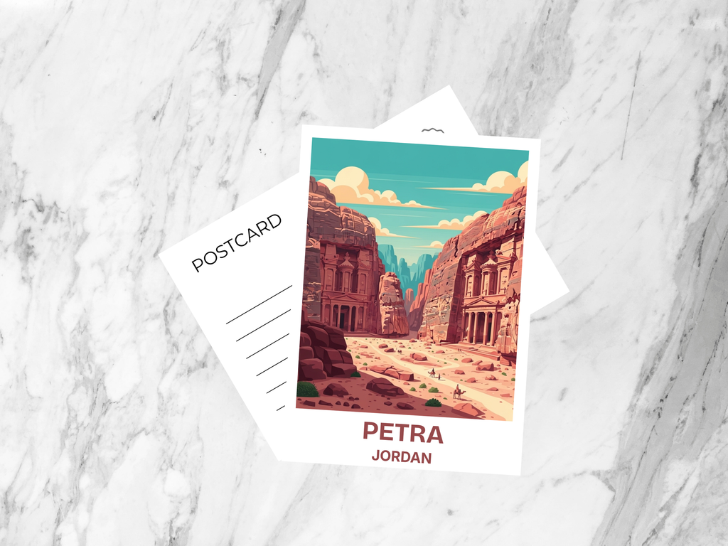 Petra Scenic Travel Illustration Postcard Retro Mid Century Vintage Travel Poster Jordan Tourism Art Card
