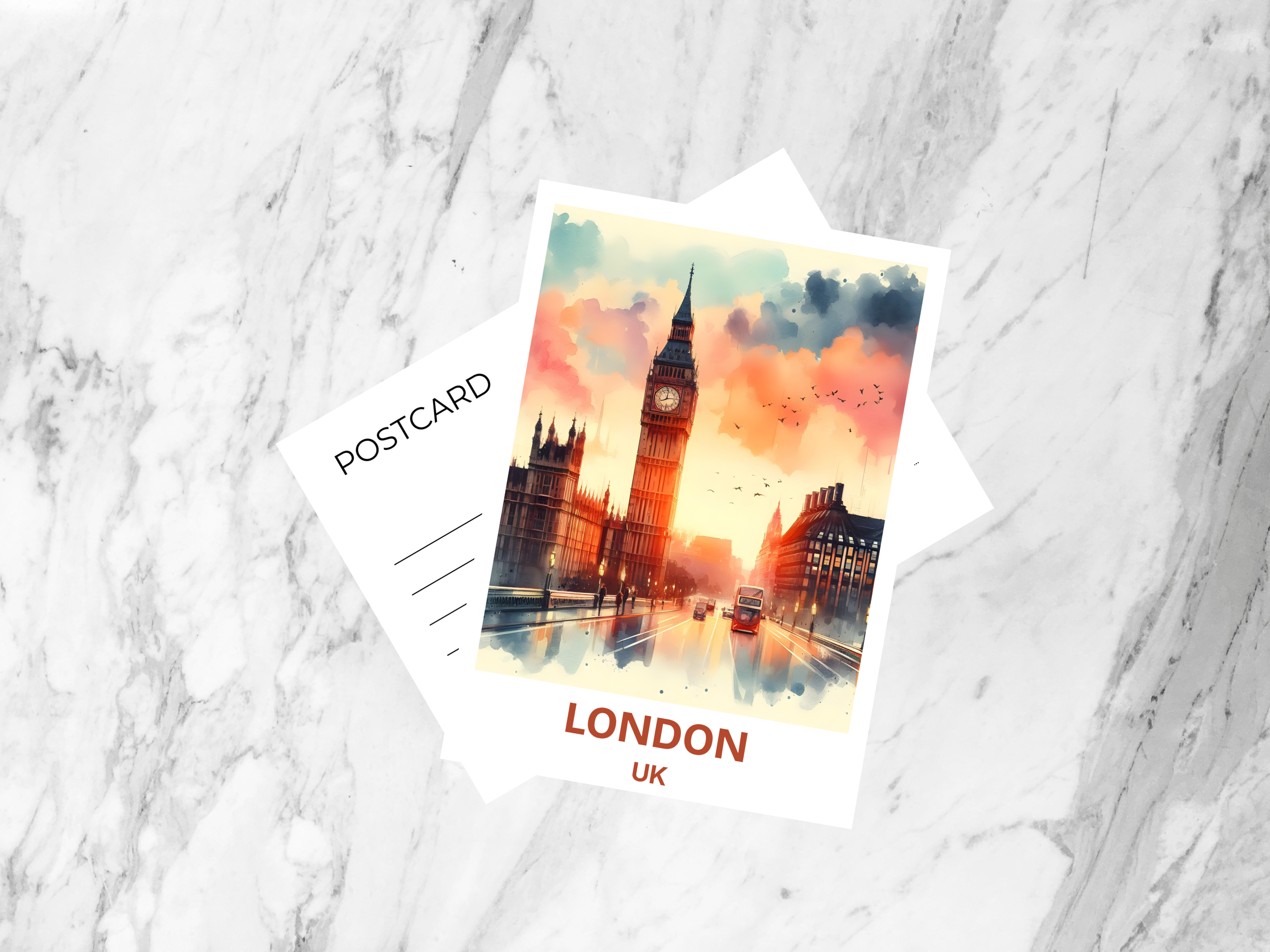 Watercolor Big Ben Travel Postcard London Holiday Blank Postcard UK Travel Diary Print Europe Summer Vacation Travel Keepsake