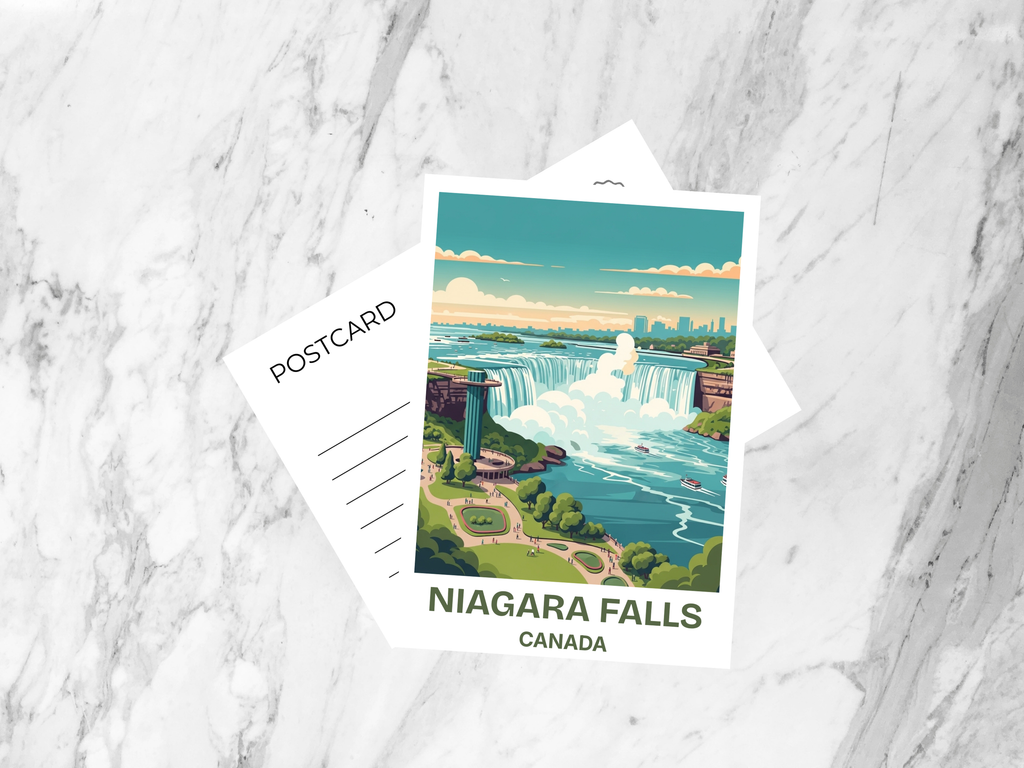 Niagara Falls Waterfall Travel Postcard Retro Vintage Travel Poster Mid Century Canada USA Scenic Illustration Art Card