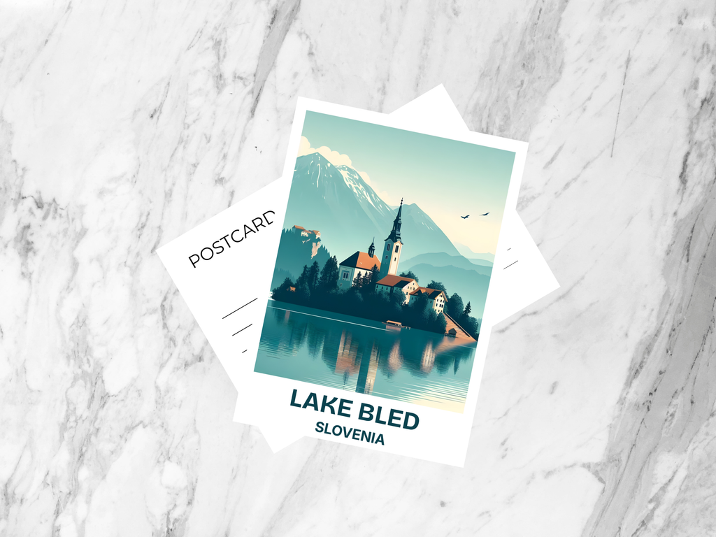 Lake Bled Travel Postcard Slovenia Summer Vacation Souvenir Travel Journal Stationary Europe City Portrait Print Postcard