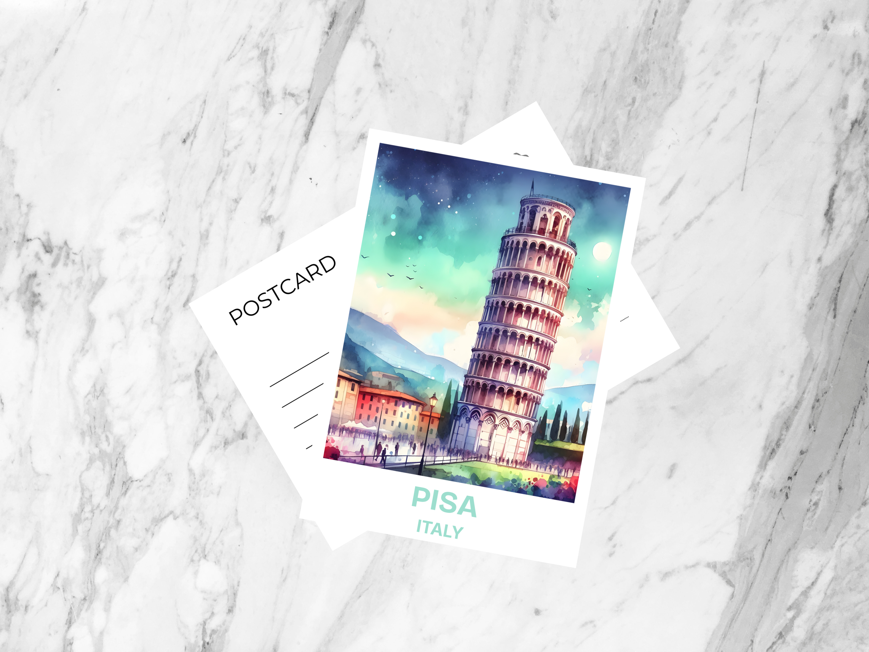 Pisa Italy Travel Postcard Europe City Portrait Postcard Print Summer Vacation Travel Planner Souvenir Watercolor Painting Poster