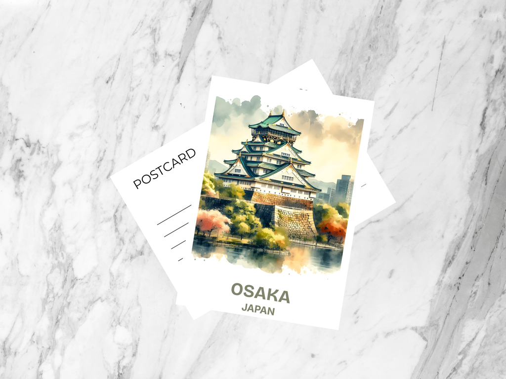 Osaka Watercolor Postcard Osaka Castle Japan Travel Souvenir Japanese Landmark Castle Illustration Handmade Gift for Japan Lover