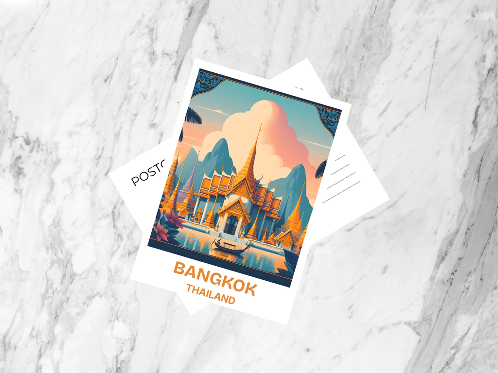 Bangkok Travel Postcard Thailand Holiday Keepsake Grand Palace Poster Art Asia Travel Scrapbook Gift for Travelers Unique Custom Travel Gift