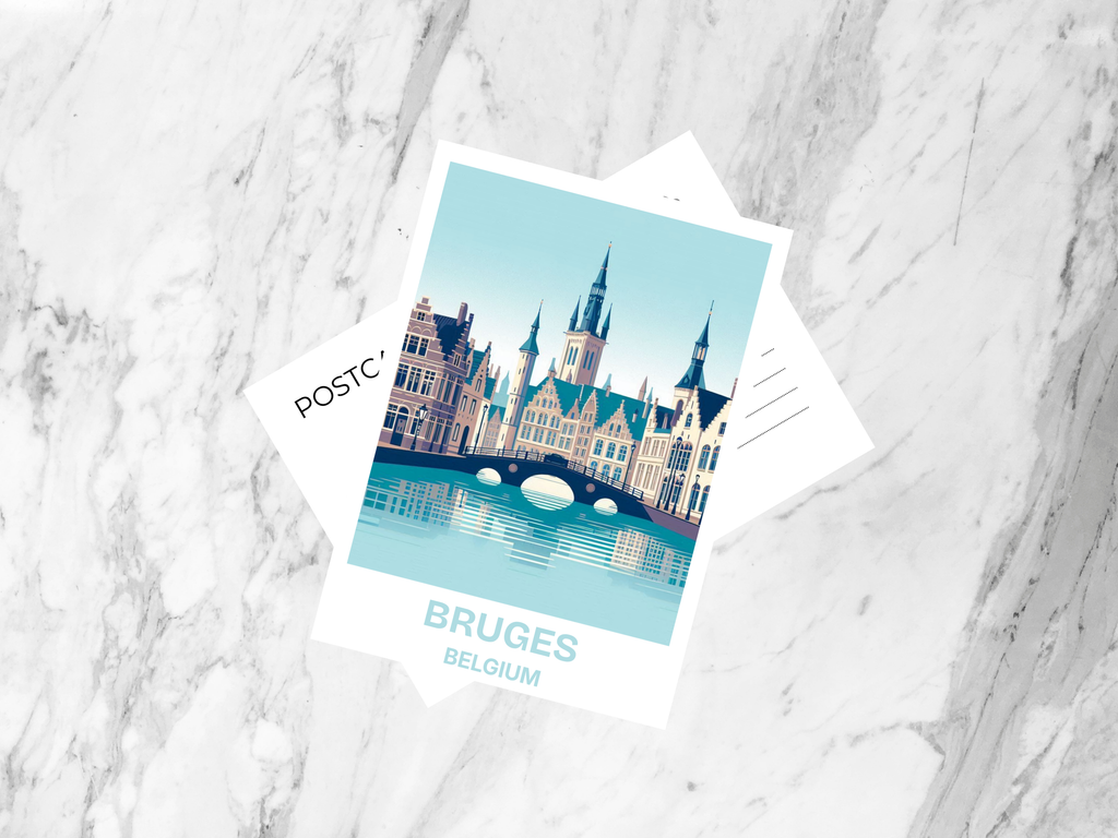 Belgium Travel Postcard Bruges City Portrait Postcard Europe City Travel Poster Print Summer Vacation Souvenir Travel Diary Bookmark